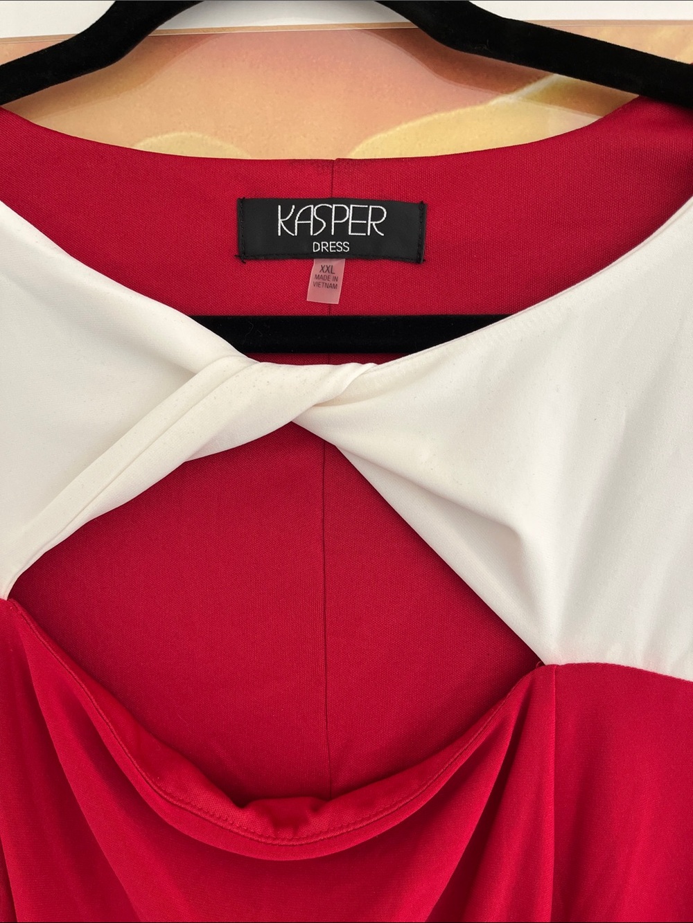 Kasper Red and White Long-Sleeve Twist-Neck Sheath Dress - Picture 2 of 5